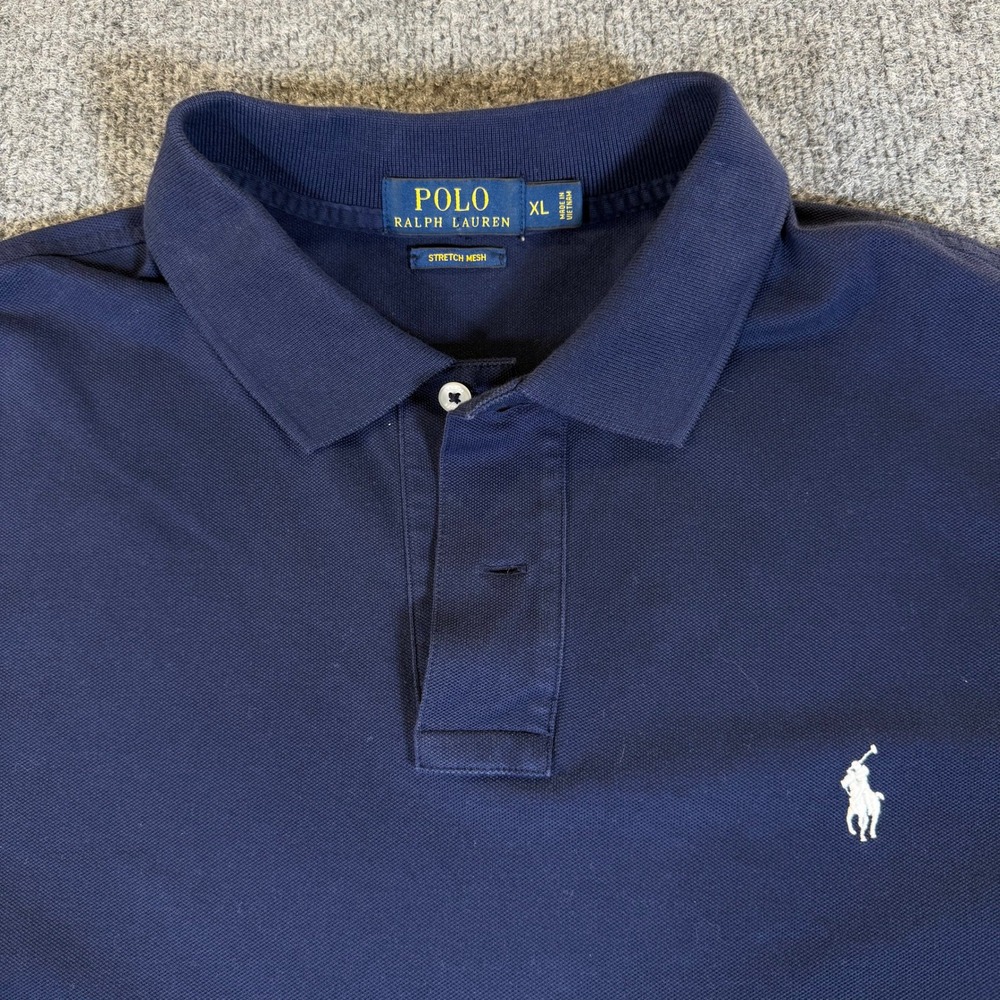 Polo Ralph Lauren Mens XL Navy Blue Stretch Mesh Short Sleeve Polo Shirt #3621